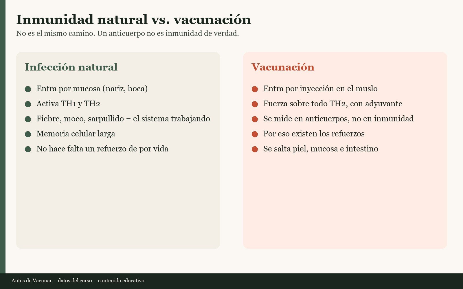 Comparación de inmunidad natural y vacunación: TH1 y TH2