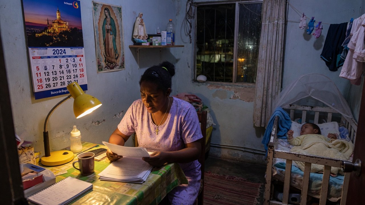 Mamá revisando papeles de noche