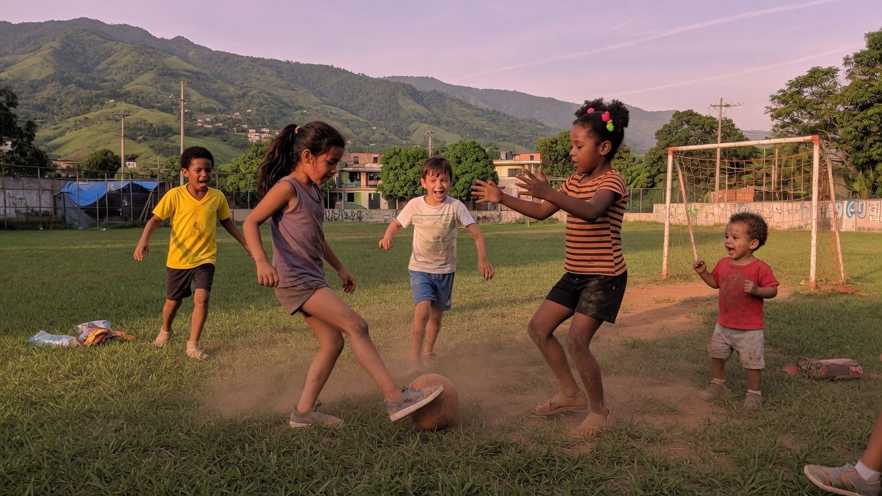 Cinco niños en un parque